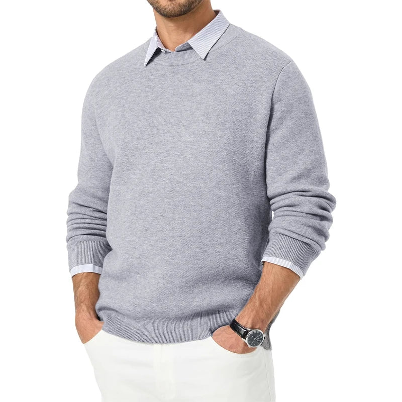 Herren Rundhals Pullover Strickpullover Einfarbig mit Langen Ärmeln