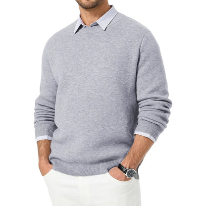 Herren Rundhals Pullover Strickpullover Einfarbig mit Langen Ärmeln