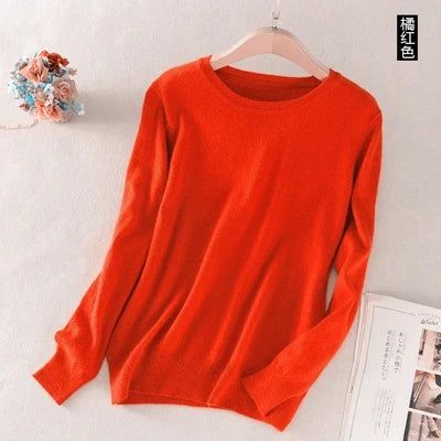 Women's Crew Neck Long-Sleeve Basic Knit Sweater in Many Colors