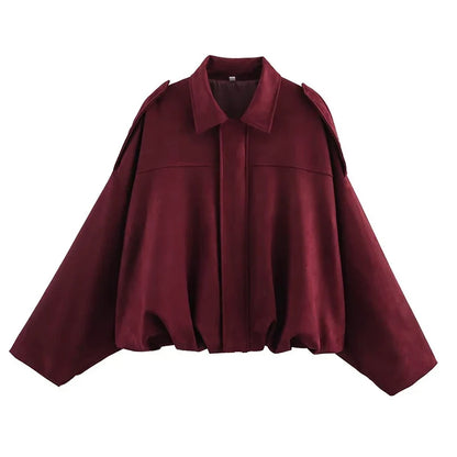 Women's short bomber jacket, oversized, green with collar