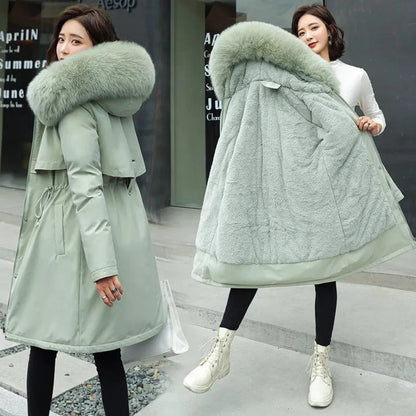 Damen Winterparka mit abnehmbarem Kunstpelzkragen und warmem Futter