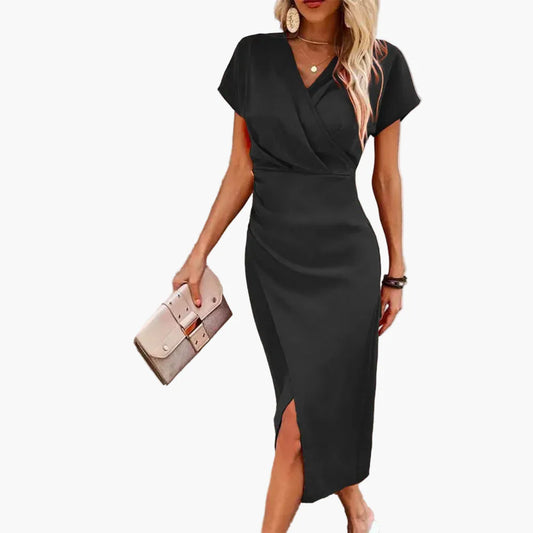 Damen Midikleid mit V-Ausschnitt und Wickeloptik – Elegantes Sommerkleid für Alltag & Events