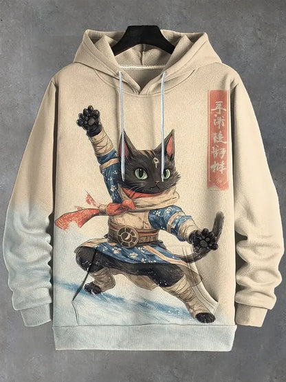 Hoodie with cat print and kangaroo pocket – Various designs