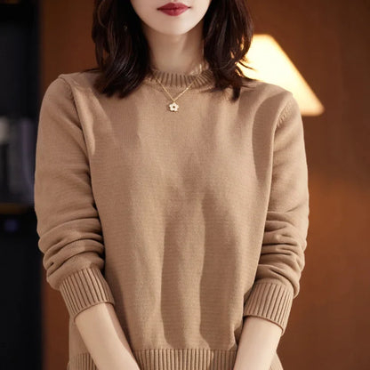 Damen Strickpullover Rundhals Langarm Rippbündchen