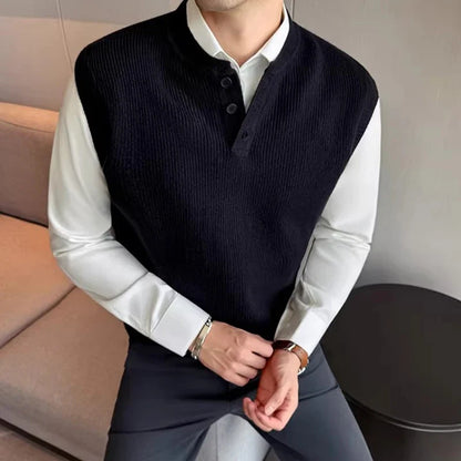 Men's knitted vest collarless pullover vest ribbed sleeveless