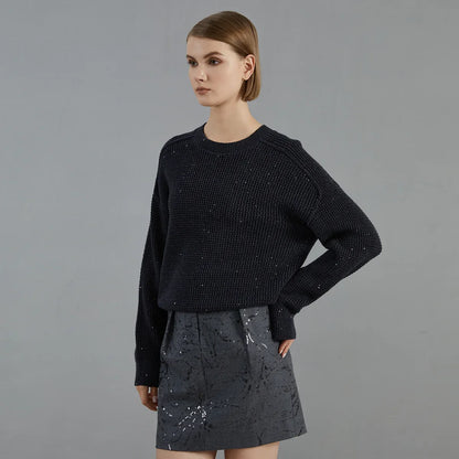 Women's crew-neck long-sleeve chunky knit sweater