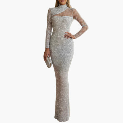 Damen Abendkleid Elegant Glitzer Langarm Bodycon Gala Party