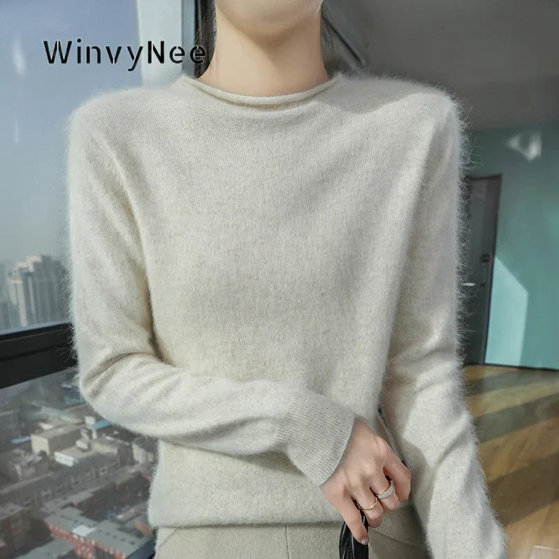 Women's Fuzzy Pink Crew-Neck Long-Sleeve Sweater