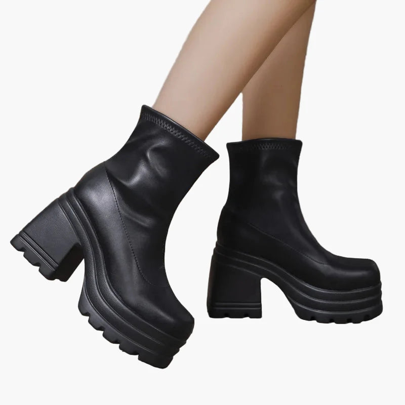 Women's Platform Block Heel Ankle Boots Fashionable High Heel Shoes for Party and Everyday Use