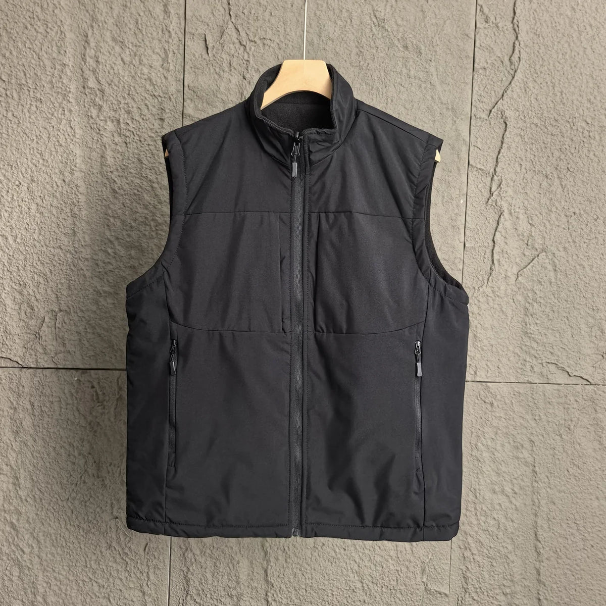 Men's winter vest, stand-up collar, quilted, zip-up, sleeveless