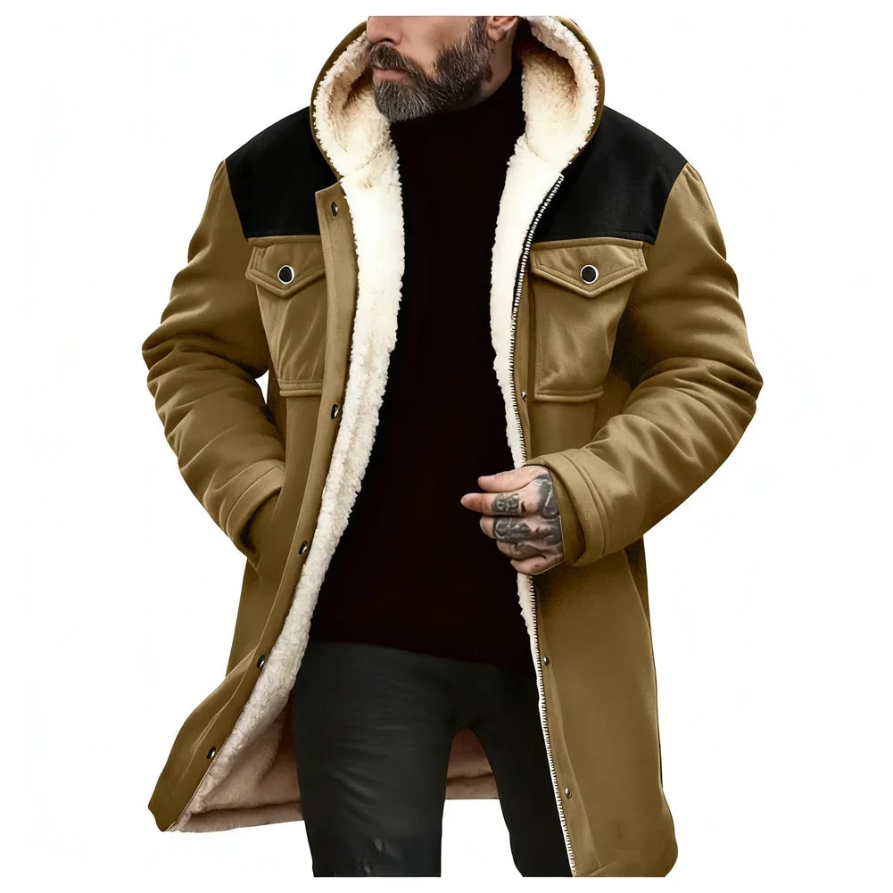 Herren Winterparka mit Kapuze, Fleecefutter und Knöpfen – Warm gefütterter Mantel
