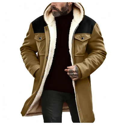 Herren Winterparka mit Kapuze, Fleecefutter und Knöpfen – Warm gefütterter Mantel