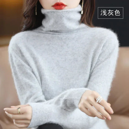 Women's turtleneck sweater with long sleeves - Soft knitted sweater for women