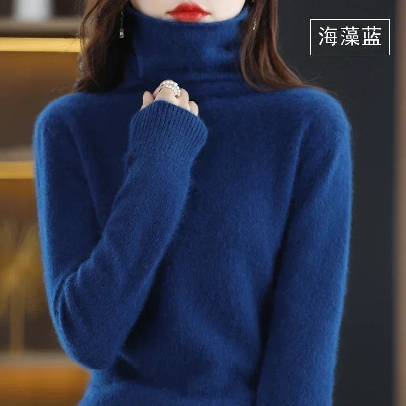 Women's turtleneck sweater with long sleeves - Soft knitted sweater for women