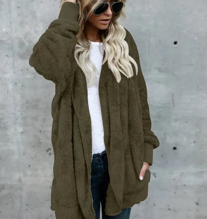 Damen Kuschelige Strickjacke Offen Flauschige Jacke Langarm
