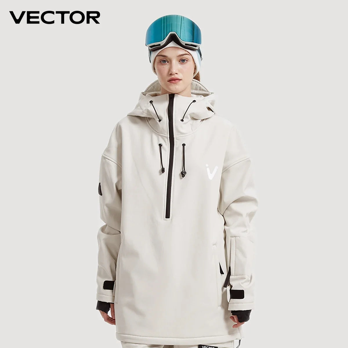 Unisex Ski Anorak Überziehjacke mit Kapuze und Reißverschluss
