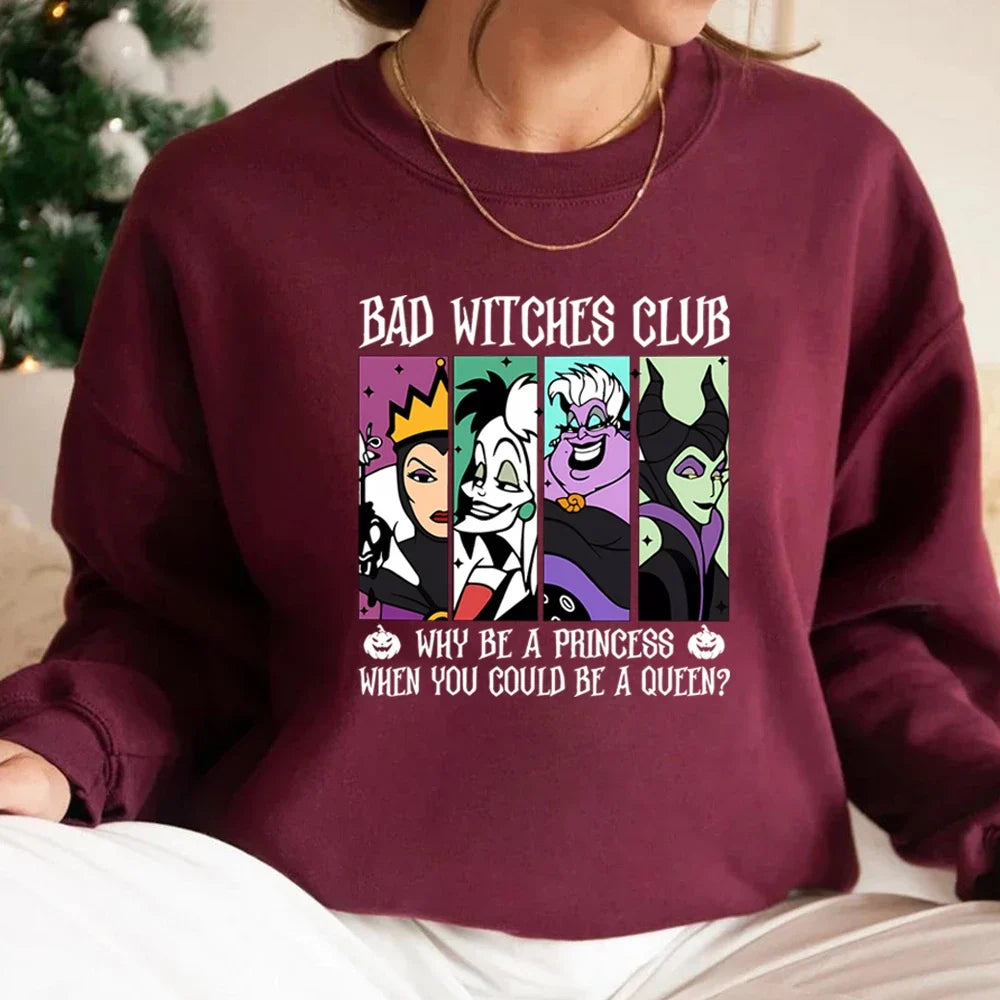 Women's Crew-Neck Sweatshirt with "Bad Witches Club" Print