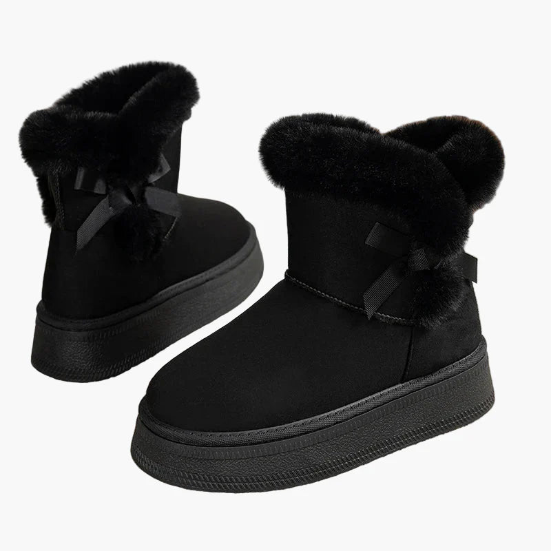 Women's winter ankle boots with bow, warm lined, fashionable casual boots