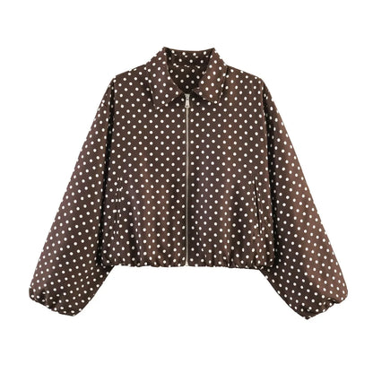 Women's cropped bomber jacket with zipper & collar
