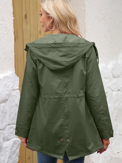 Women's jacket with hood and drawstring, khaki