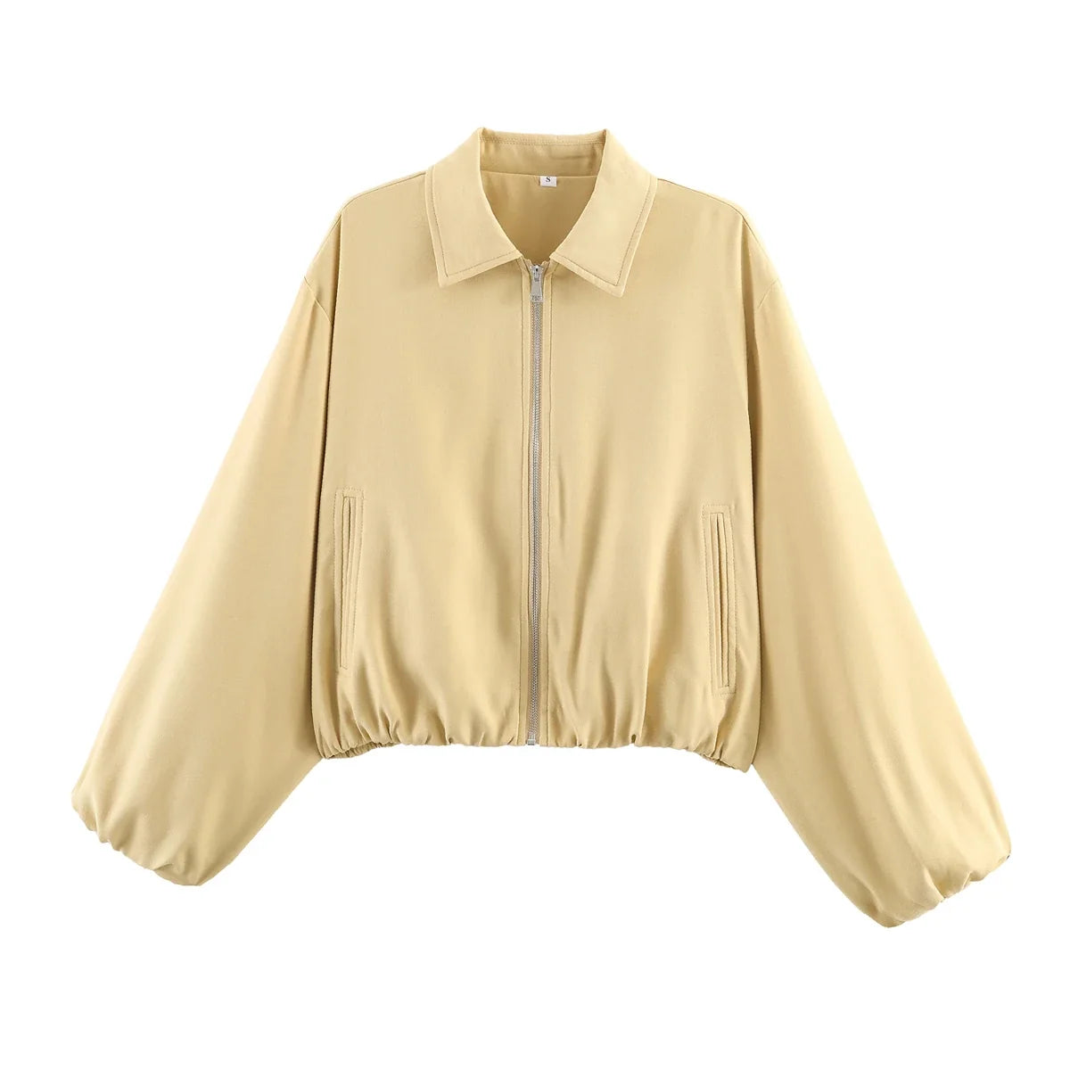 Women's cropped bomber jacket with zipper & collar