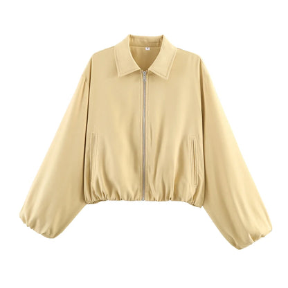Women's cropped bomber jacket with zipper & collar