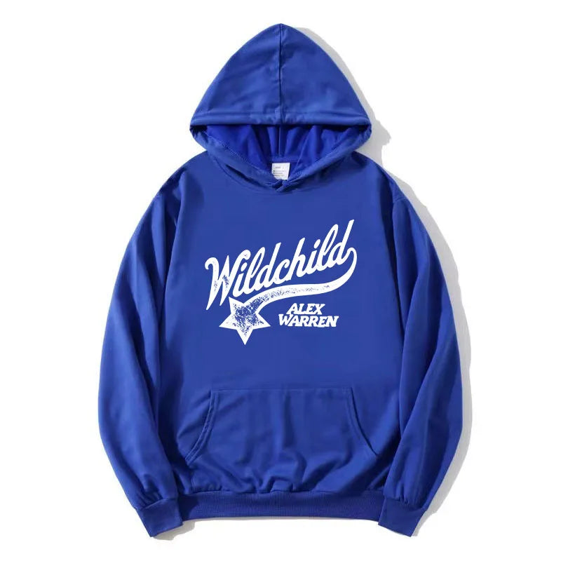 Unisex red hoodie with "Wildchild" star and text print