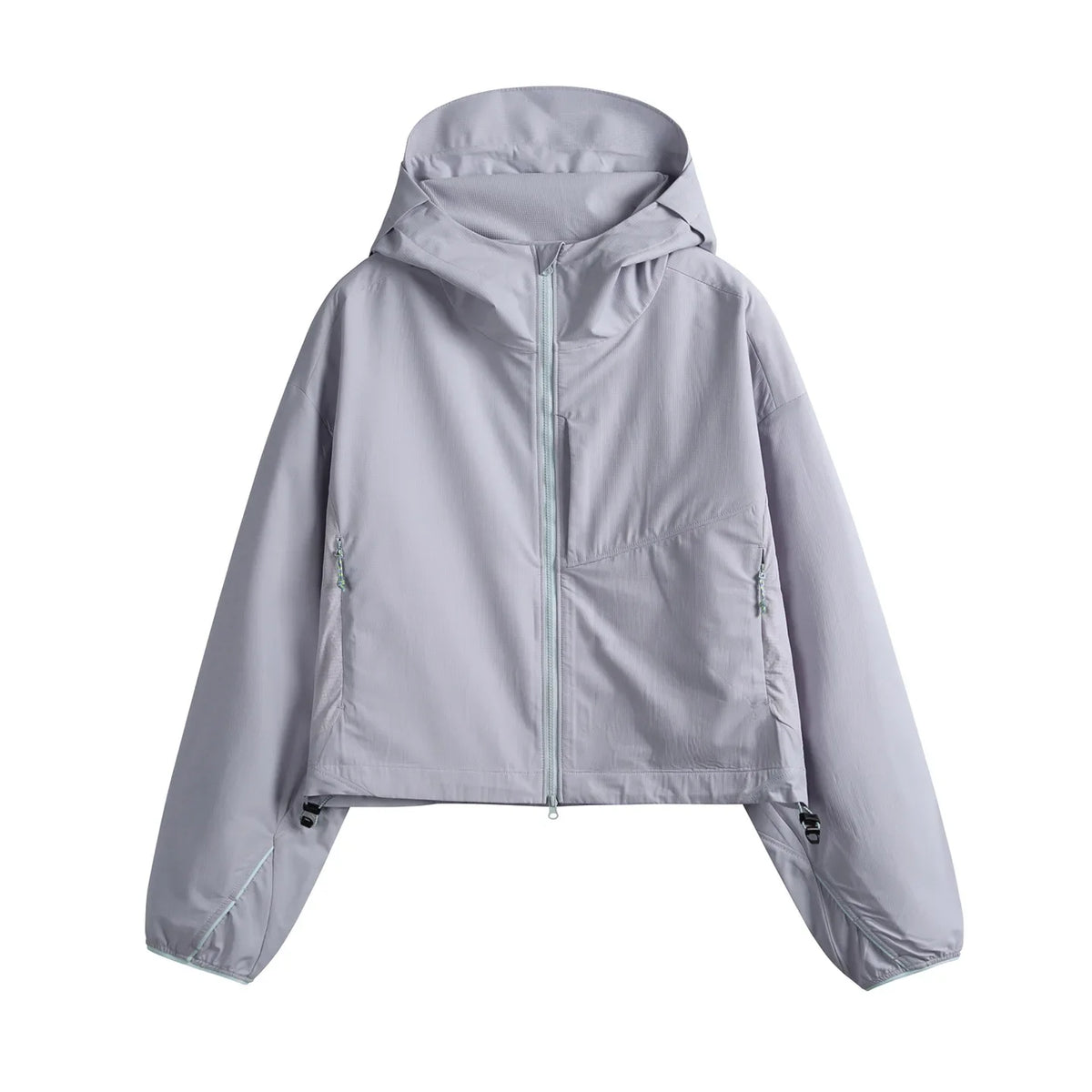 Women's short hooded windbreaker, lightweight, with zipper