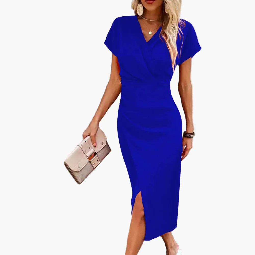 Damen Midikleid mit V-Ausschnitt und Wickeloptik – Elegantes Sommerkleid für Alltag & Events