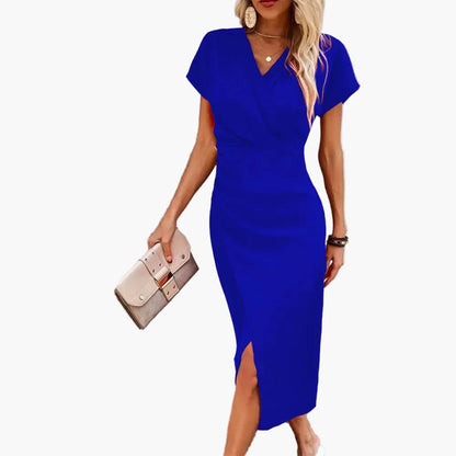 Damen Midikleid mit V-Ausschnitt und Wickeloptik – Elegantes Sommerkleid für Alltag & Events