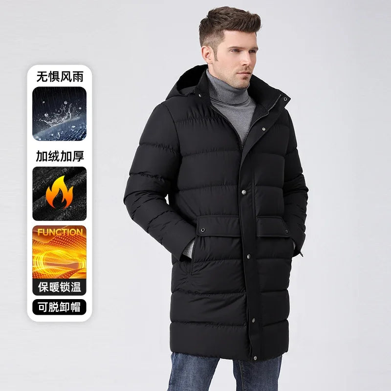 Herren Daunenparka mit Kapuze - Langer Wintermantel in verschiedenen Farben