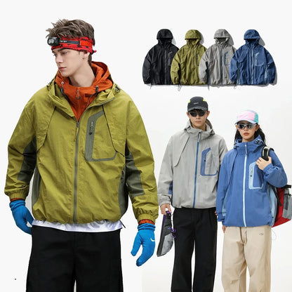 Unisex Leichte Kapuzenjacke Windbreaker mit Reißverschlusstasche