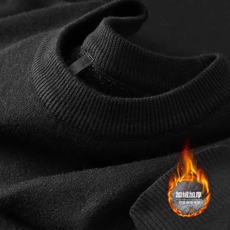 Unisex winter pullover with plush lining - turtleneck or crew neck