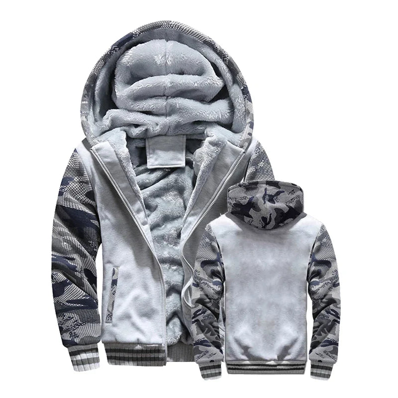 Men's hooded jacket with zipper and plush lining