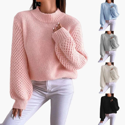 Women's knitted sweater with round neckline – fashionable oversize sweater for autumn and winter