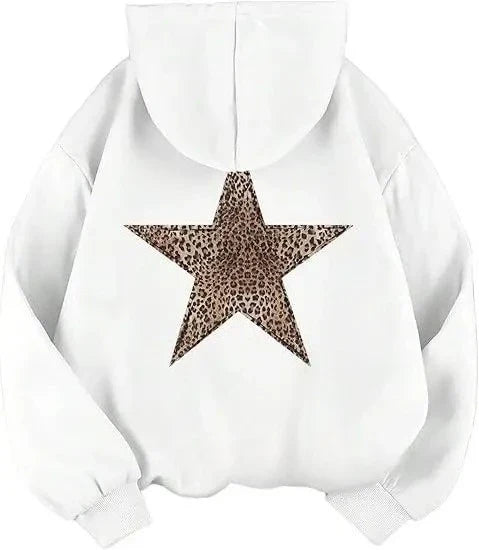 Women's hoodie with leopard star print on the back, oversized hooded sweatshirt