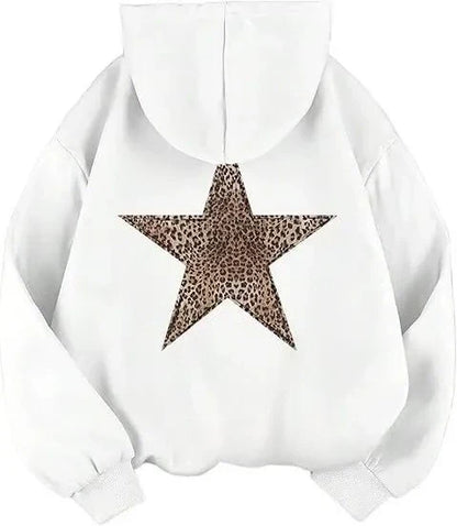 Women's hoodie with leopard star print on the back, oversized hooded sweatshirt
