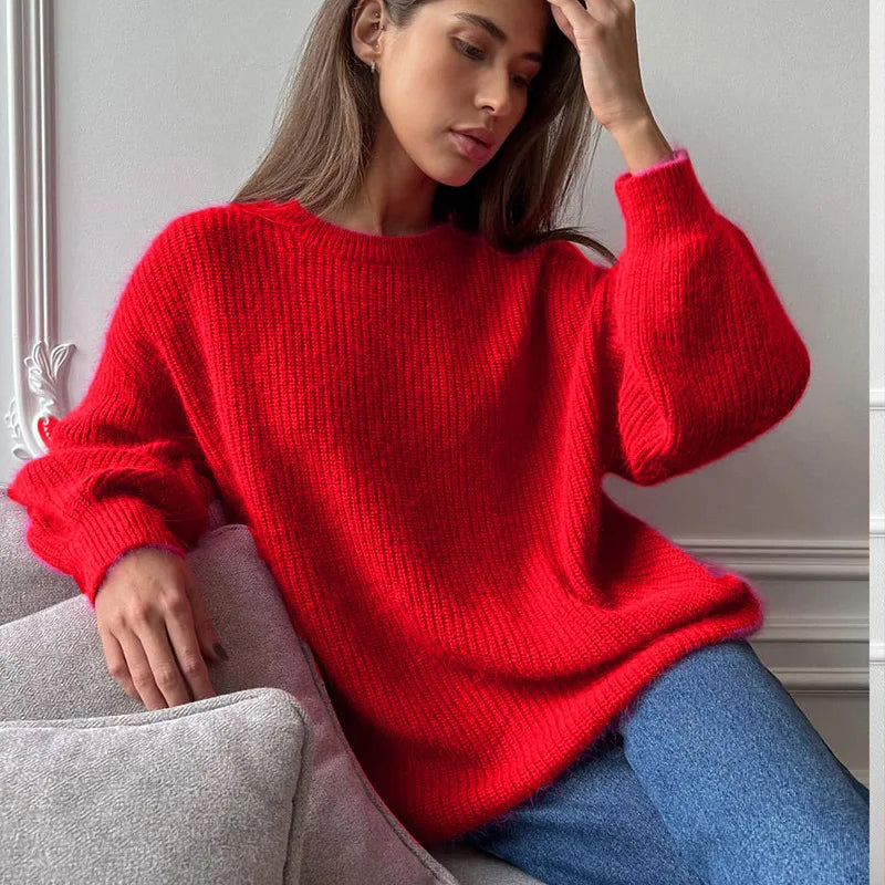 Women's oversized ribbed crew-neck knit sweater