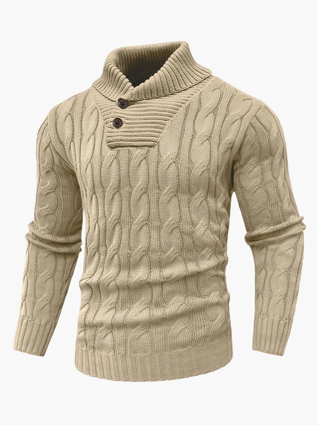 Men's knitted sweater with shawl collar and cable pattern – stylish casual sweater for autumn and winter