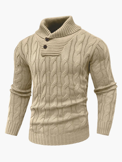 Men's knitted sweater with shawl collar and cable pattern – stylish casual sweater for autumn and winter