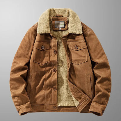 Men's Winter Jacket Suede Look with Teddy Lining, Button Closure