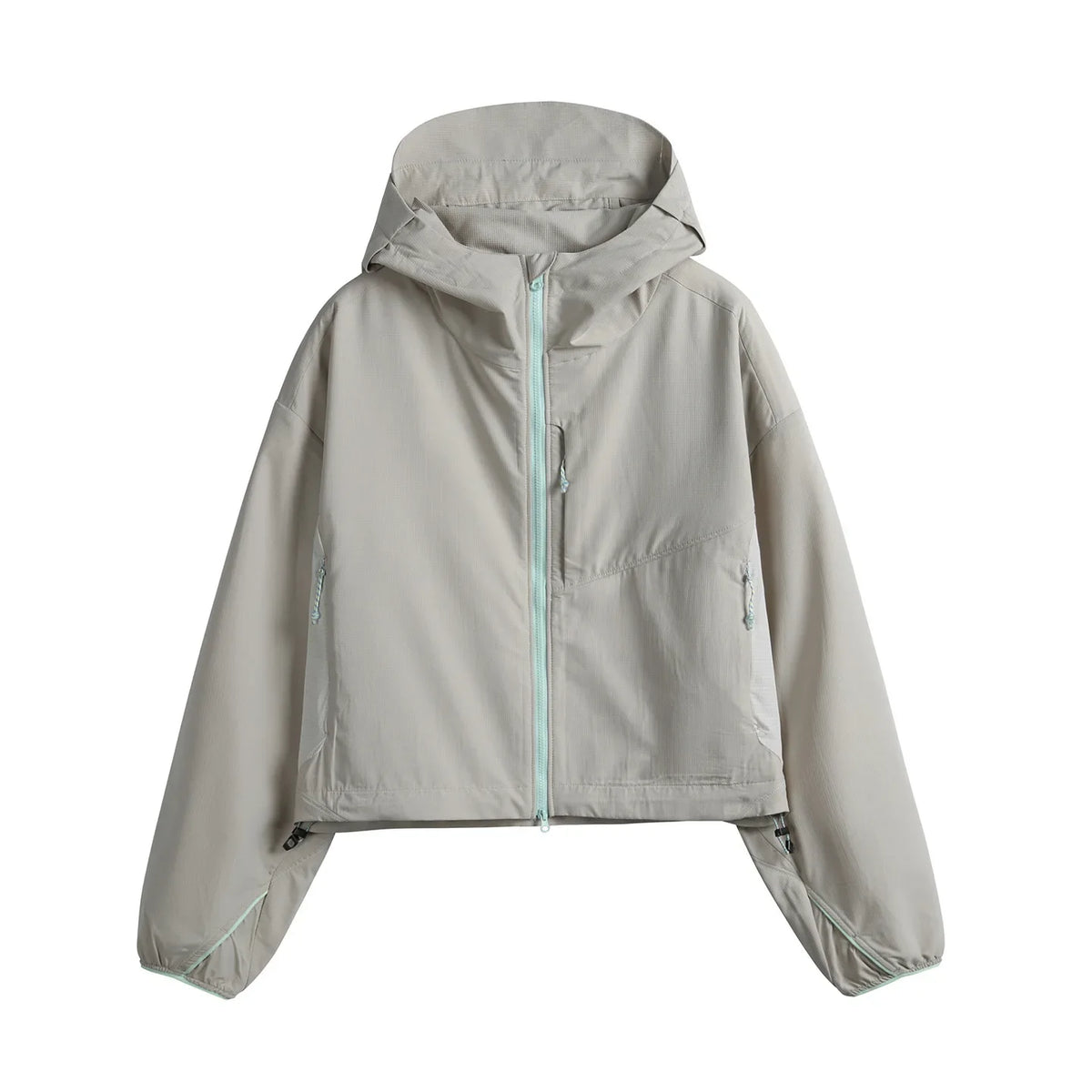 Women's short hooded windbreaker, lightweight, with zipper