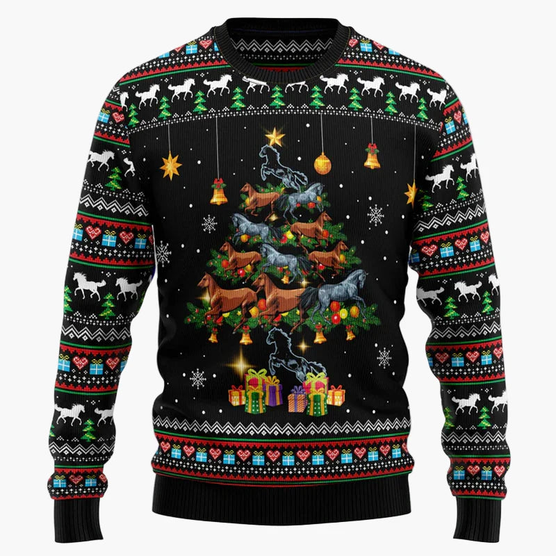 Herren & Damen Lustiger Pferdekopf Ugly Christmas Pullover – Weihnachtsfeier Strickpulli