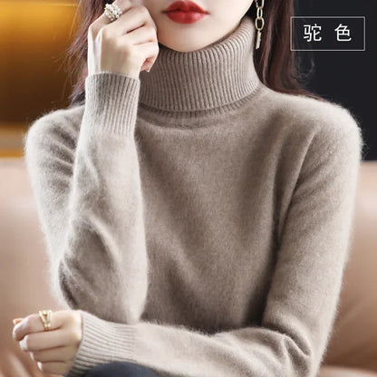 Women's turtleneck sweater long sleeves fine-knit sweater soft material
