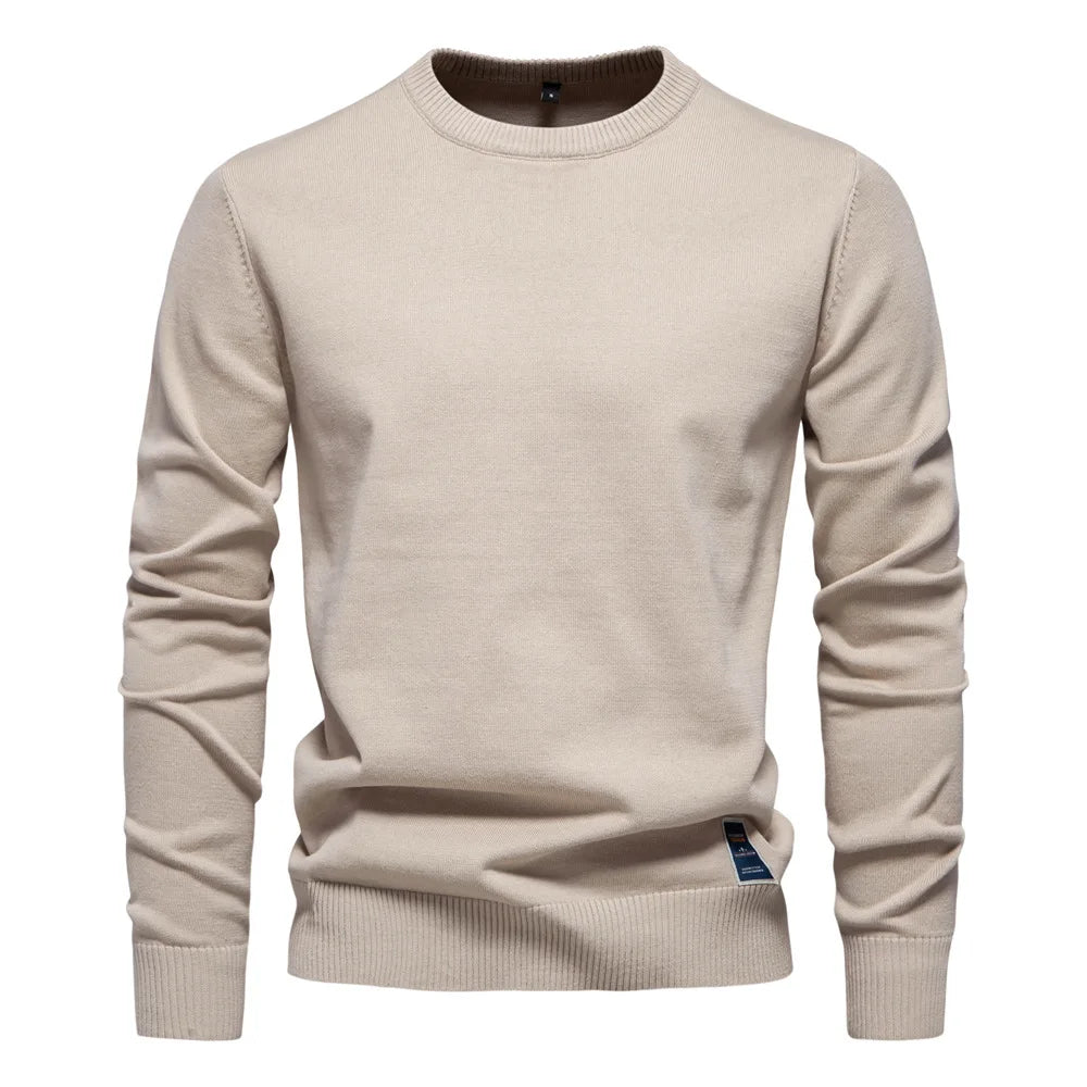 Herren Pullover Rundhals Langarm Strickpullover Einfarbig