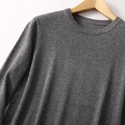 Unisex crew-neck sweater, long sleeves, fine knit, in black, gray, or brown