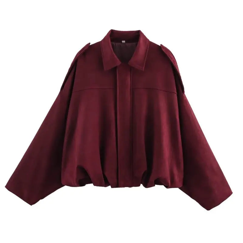 Women's cropped short transition jacket with lapel collar and long sleeves