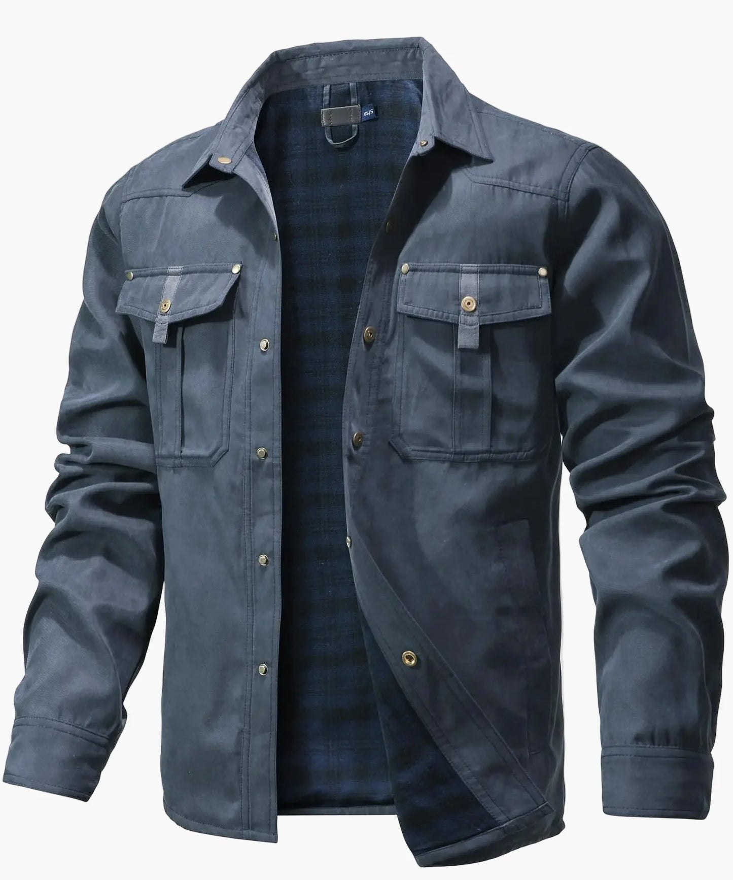Men's Casual Shirt Jacket Spring Shacket Western Cowboy Style with Flannel Lining and Snap Buttons