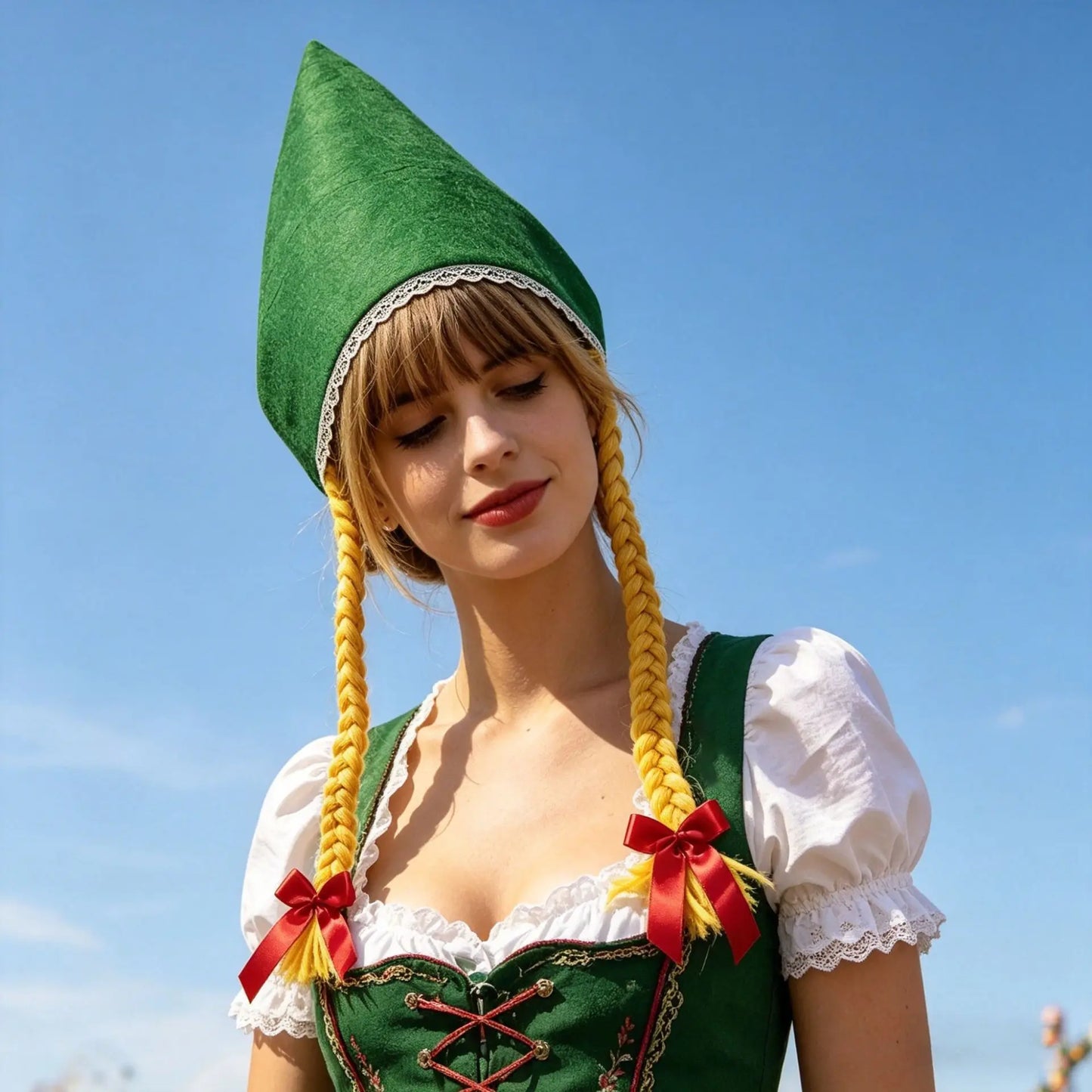 Dirndl mit Schürze Trachtenkleid traditionell Spitzenbluse Mieder Oktoberfest