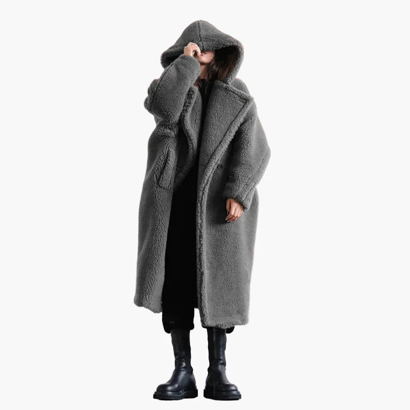 Damen Oversize Teddy Mantel mit Kapuze – Urbaner Winterstil, Lässige Outdoor-Jacke